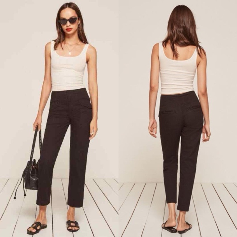 REFORMATION Cargo Black High Waisted Cropped Pants Trousers